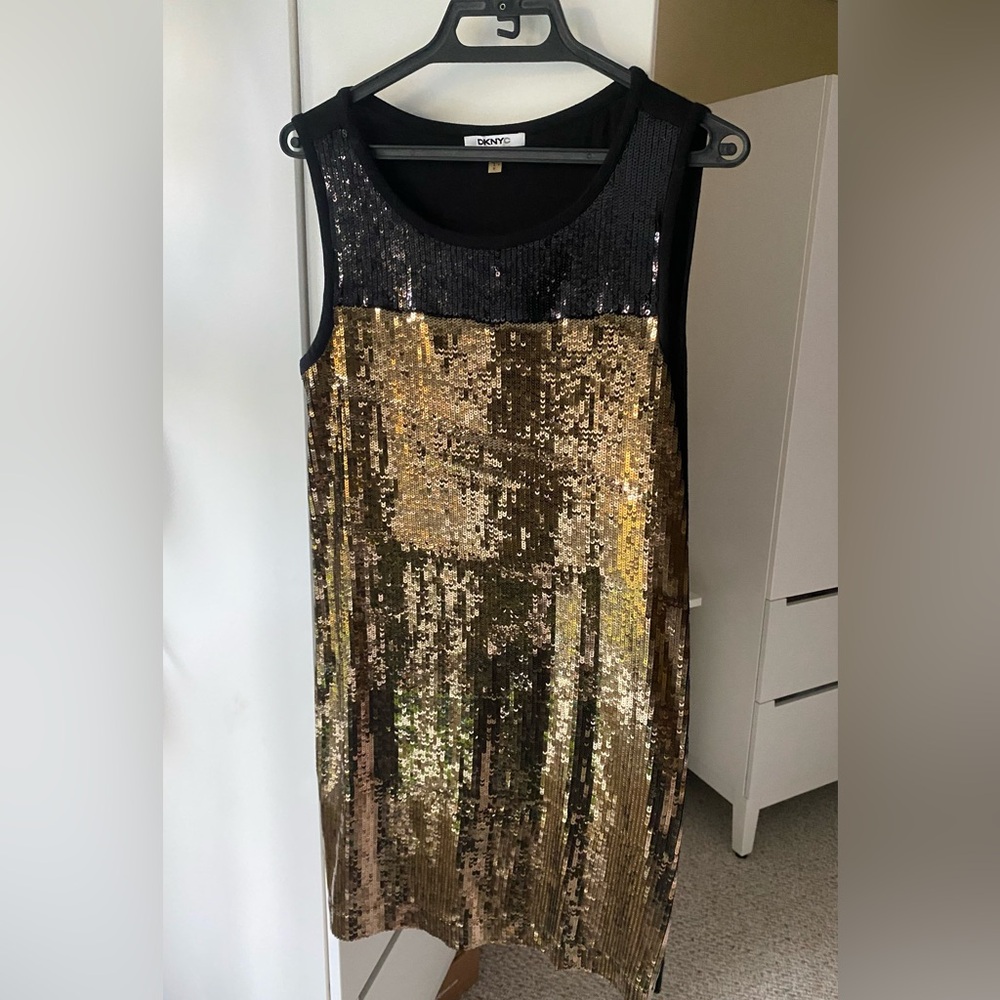 DKNY Gold and Black Sequin dress